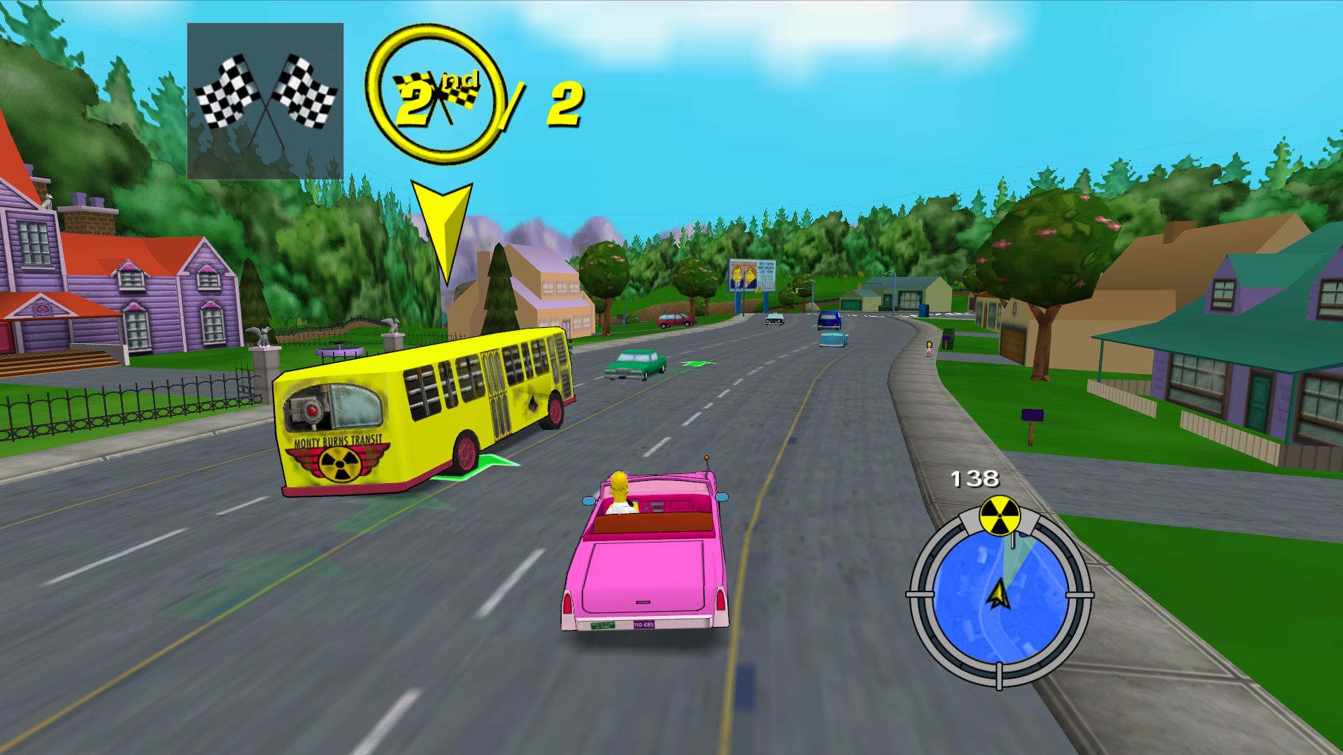 Homer racing a Nuclear Bus on Evergreen Terrace!